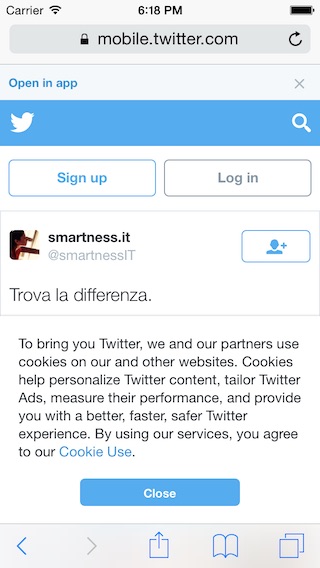 Twitter cookie law disclaimer