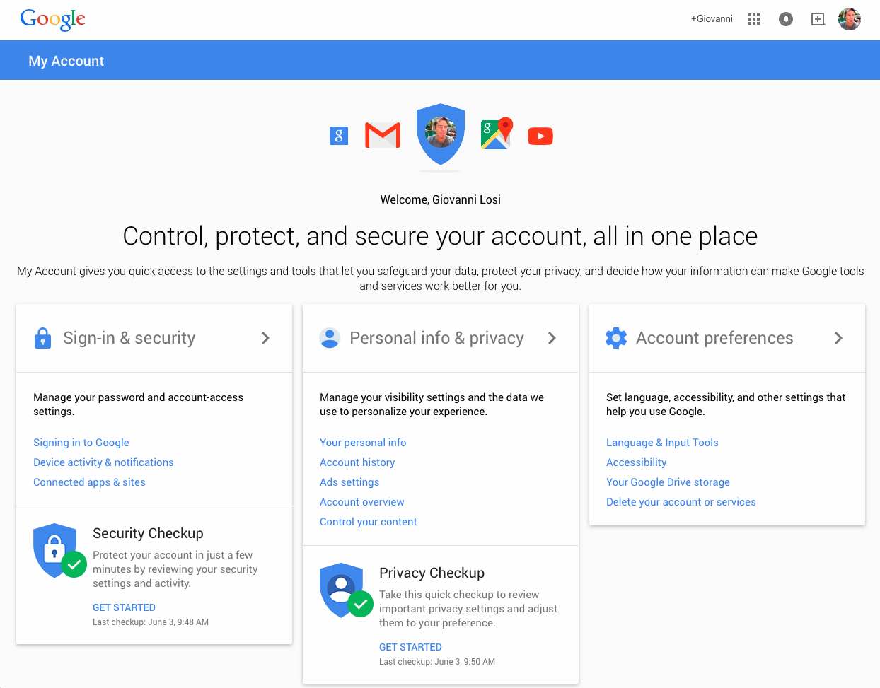 Google privacy and security options