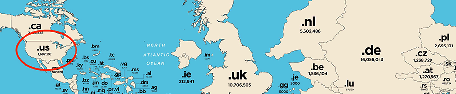 mappa geografica di Internet dettaglio .US