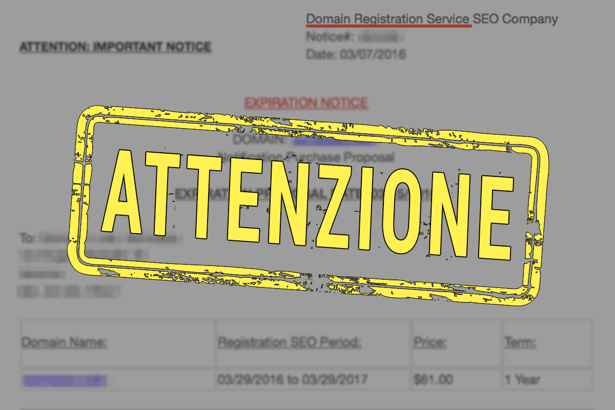 Attenzione alle email di Domain Registration Service SEO Company