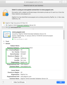 Safari certificato digitale ssl